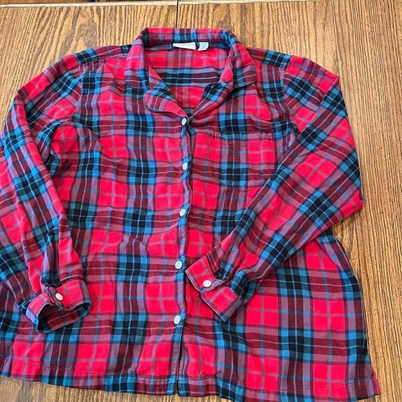 L.L. Bean Other - L.L. Bean Size L Red Blue Cotton Plaid Flannel Long Sleeve Button Pajama Top